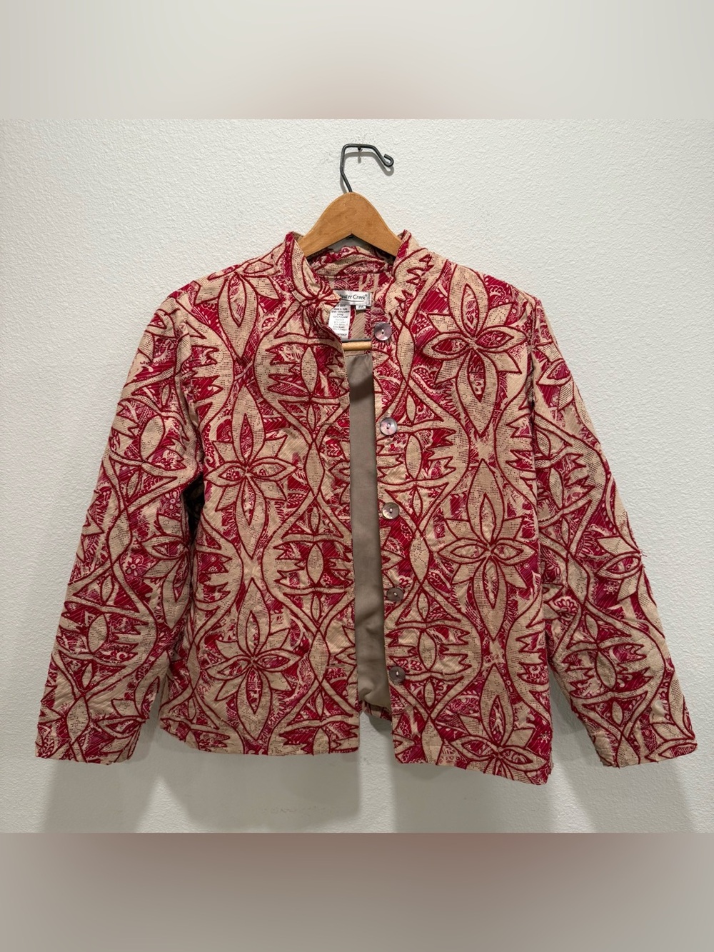 Coldwater Creek Red & Cream Floral Pattern Quilted Jacket